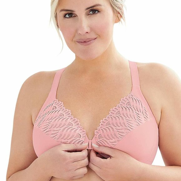 NWOT Glamorise WonderWire Front Close T-Back Underwire Bra Pink Size 36G - Picture 2 of 4